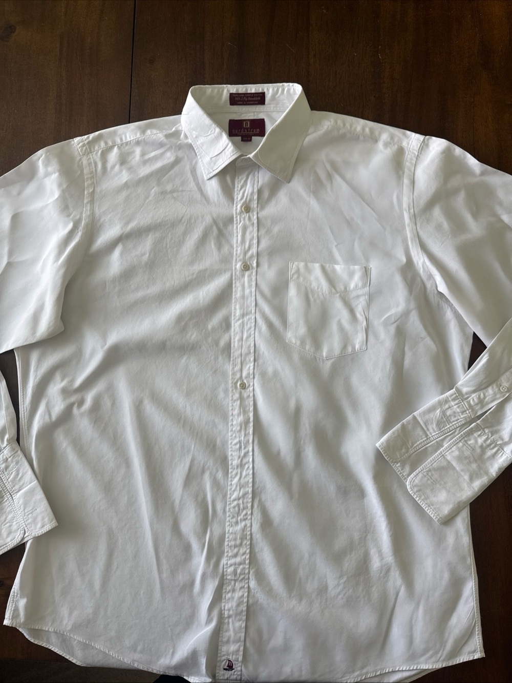 Nordstrom Men's WHITE Dress Shirt 17.5 37 Button Up French Cuff 100% Cotton